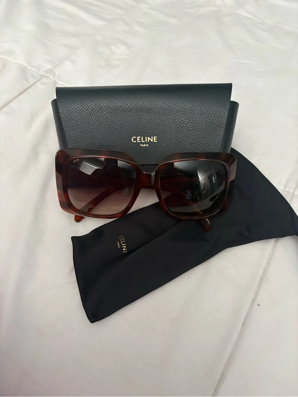 Celine Tortoiseshell Oversized Square Sunglasses with Brown Gradient Lenses
